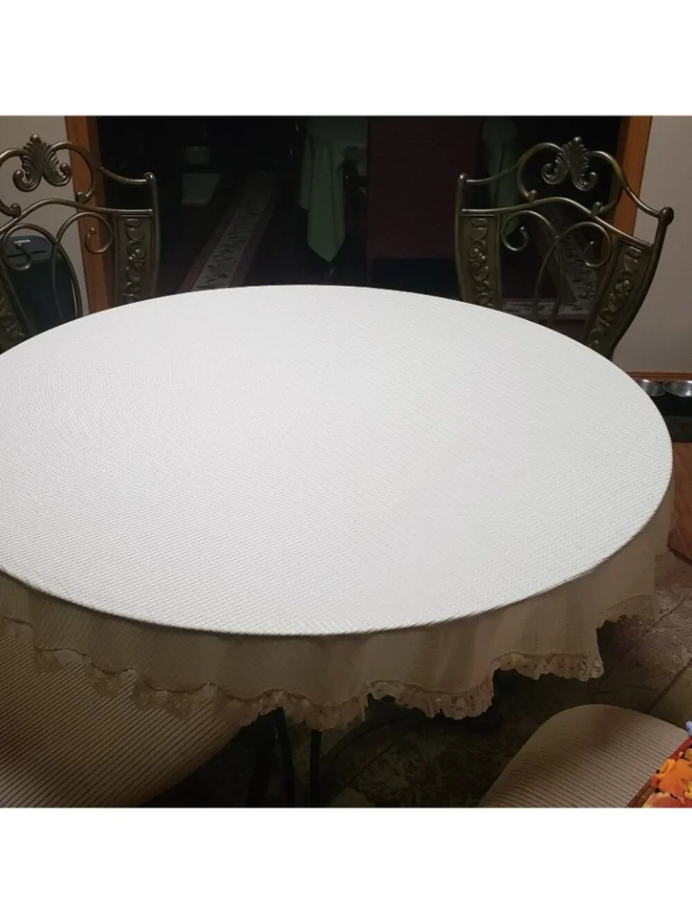 Set Of Three 3 Vintage Round Cloth Fabric Tablecloths Polyester